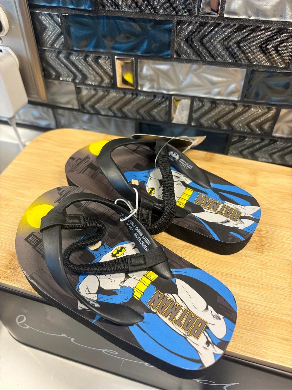 Batman Kids Sandals with Yellow Accent and Blue Graphics